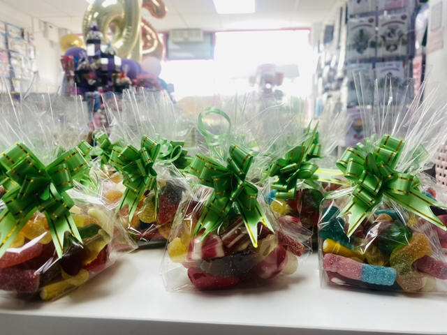 Green ribbon sweet bags