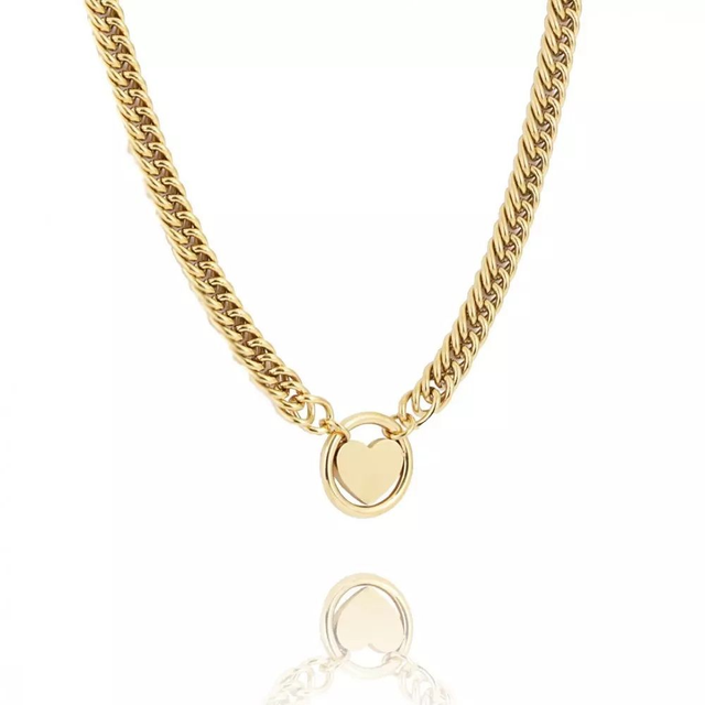 collier en acier chirurgical plaqué or 14 carats avec pendentif rond et coeur