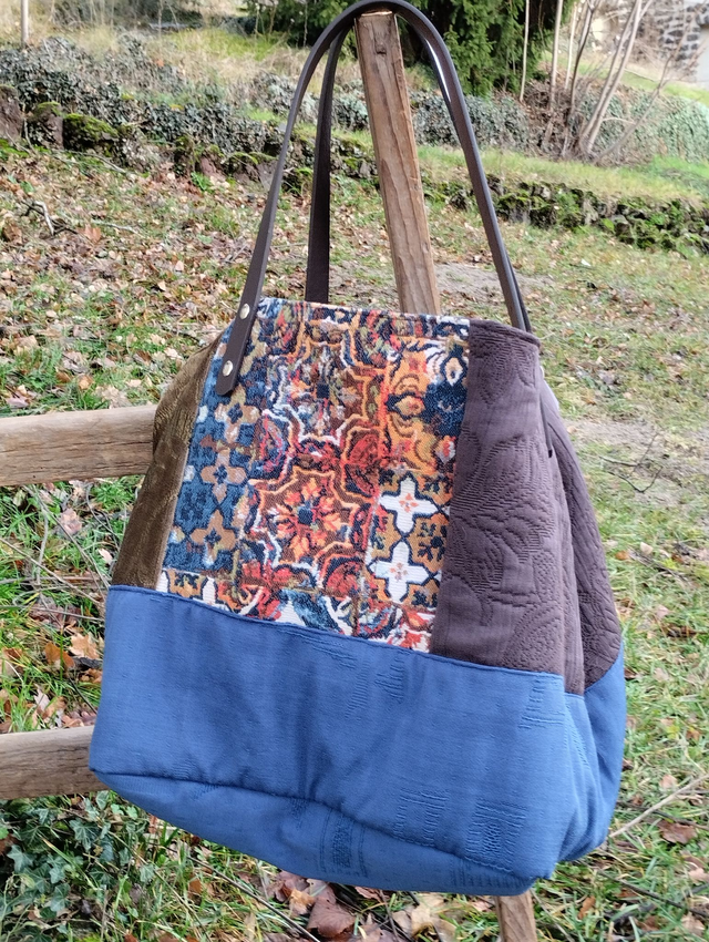 Grand sac cabas cube autour d'un tissu Jean Paul Gaultier