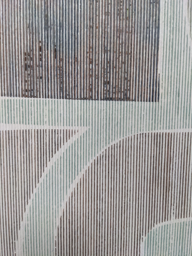 PAPER GEOMETRY (II) Mono Screen Print on Corrugated Card w/ Copper, Avocado, Indigo & Oak Gall Inks