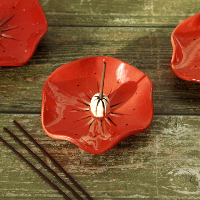Porte-bâtons d&#039;encens coquelicot en céramique