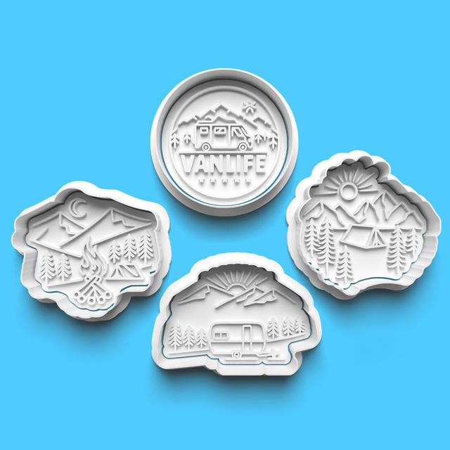 Van Life Cutter Embosser Set of 4 Cookie Cutters &amp; Stamps Biscuit Mould Debossed Sugar Biscuit (1)