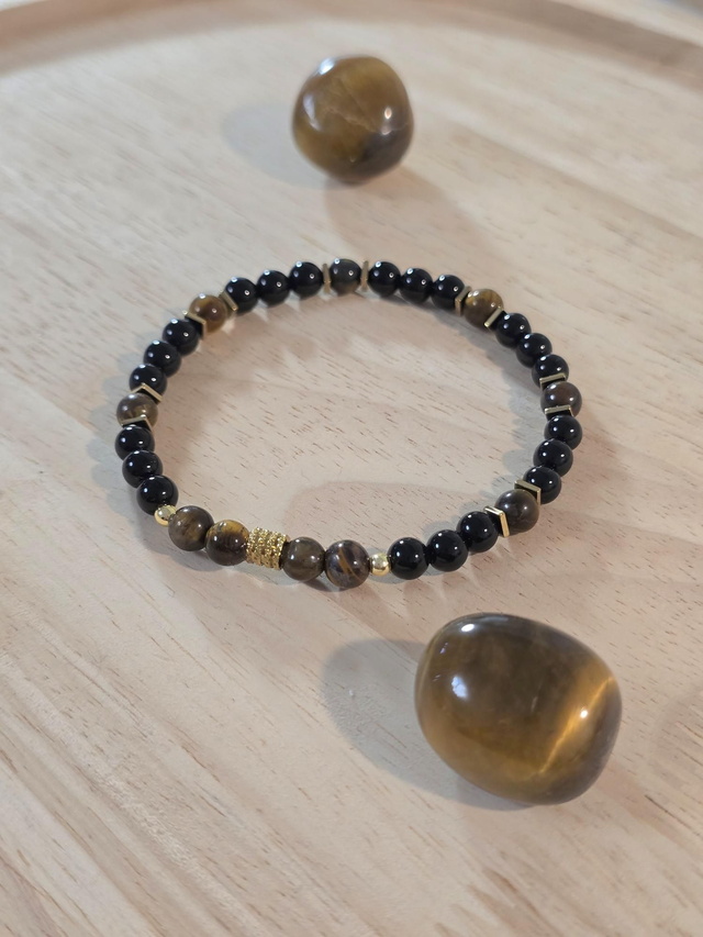 Bracelet Onyx et Œil de tigre 0,6 cm 