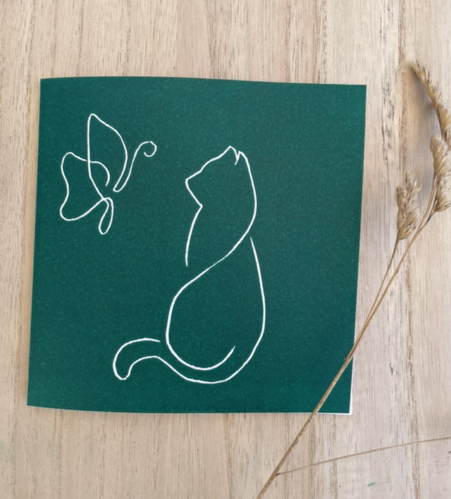 Cat and Butterfly Card Green