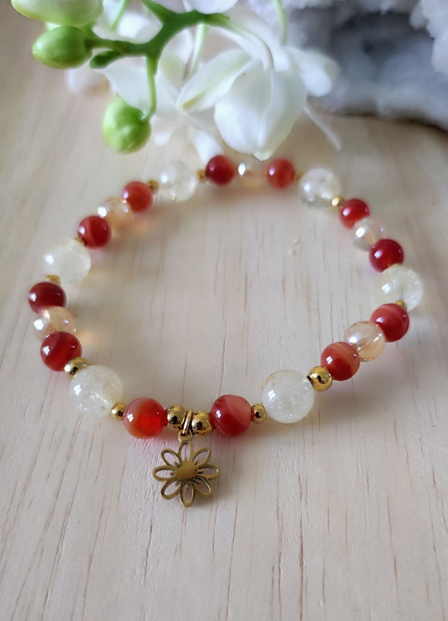Bracelet "Confiance" Cornaline, Citrine et Quartz Aura