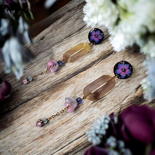 Boucles d'oreilles Flora parme et saphir