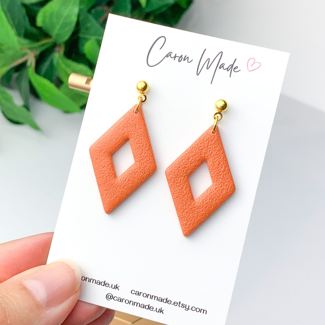 Autumn orange geometric shape dangle earrings