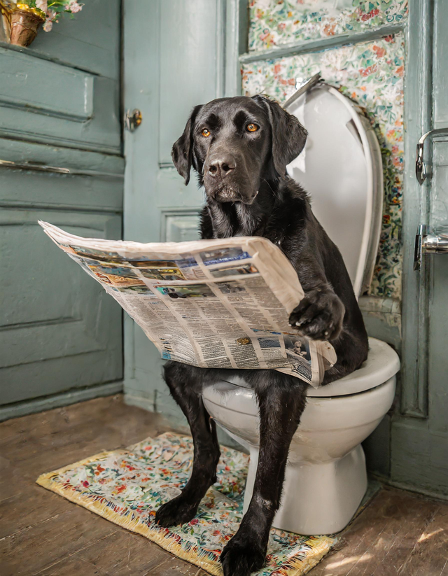 Labrador on The Toilet Framed Canvas