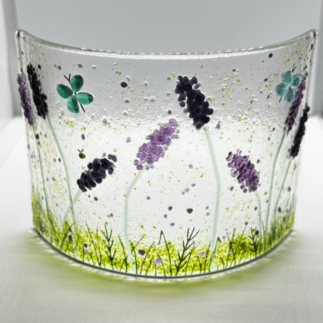 Wild Lavenders Curved Fused Glass Scene