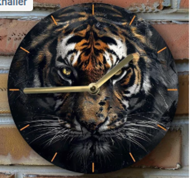 Vintage metalen klok Tijger (20cm diameter)