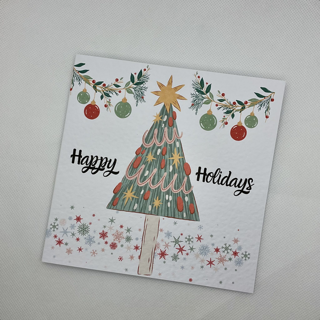 Personalised Christmas card. Colourful Christmas’s tree.