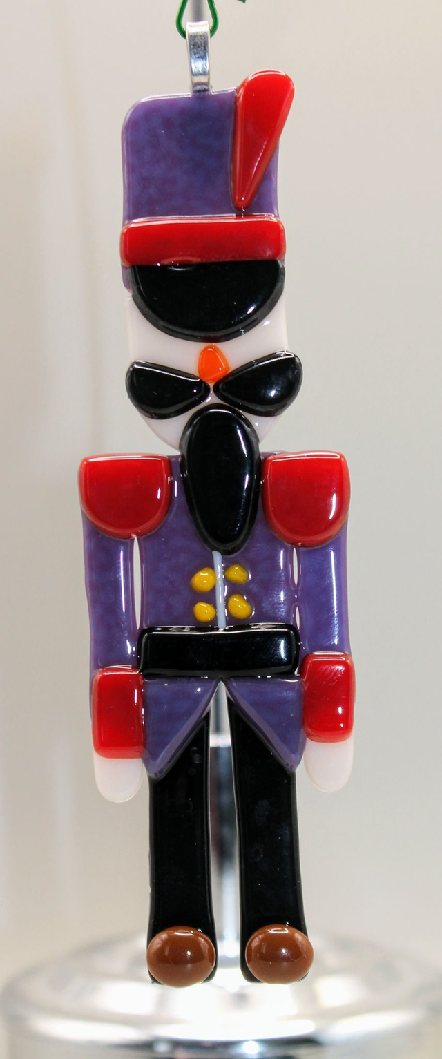 Fused Glass Nutcraker Christmas Tree Decoration - Purple