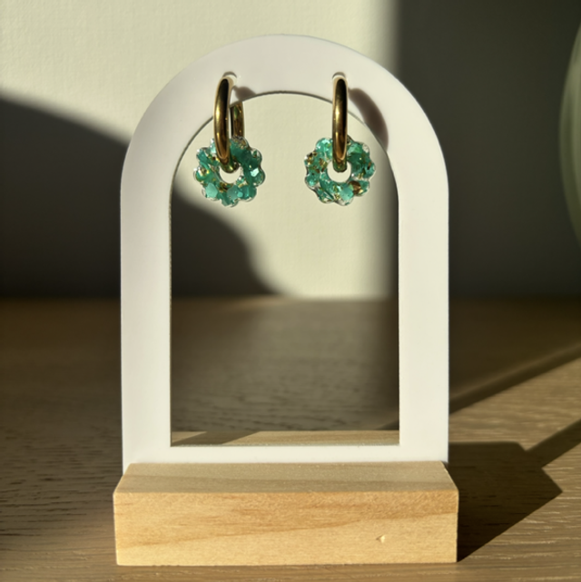 Pampilles fleurs vertes or 