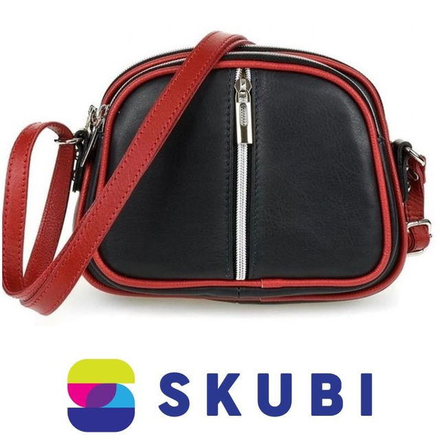 Vera Pelle K53 Dámská kožená crossbody kabelka tmavě modro červená