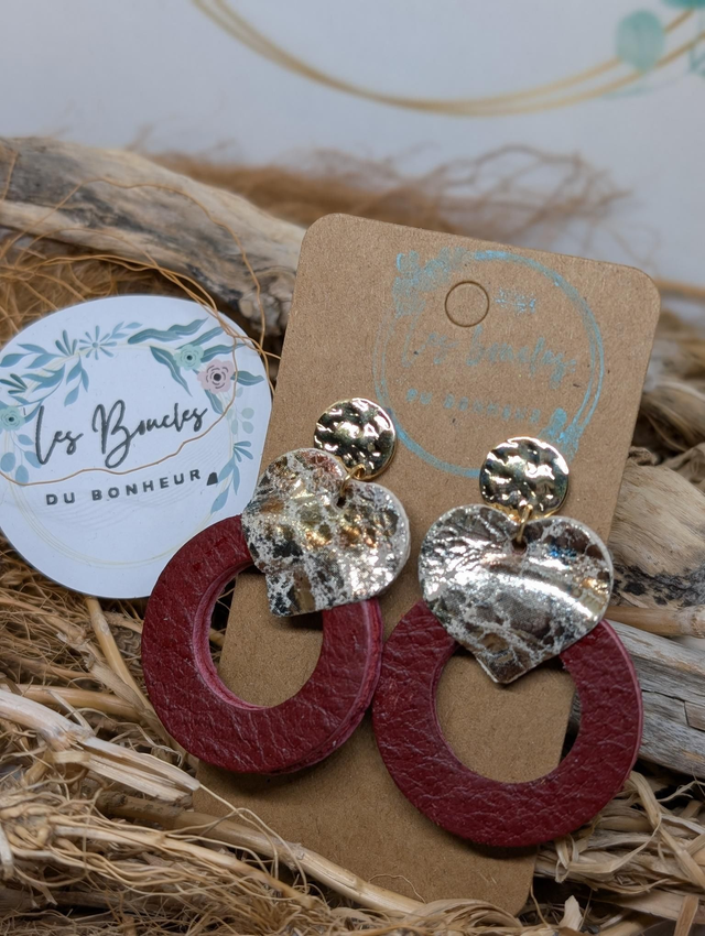 Boucles d'oreilles Coeur bordeaux doré c2055