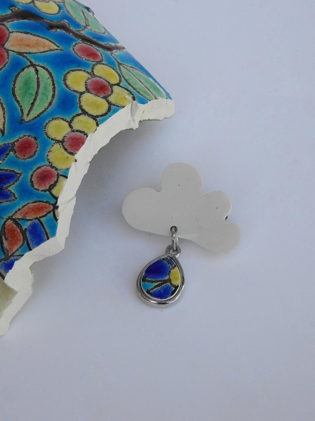 Broche nuage - faience - Gien et Emaux de Longwy no.3