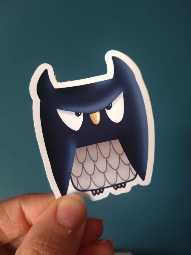 Grumpy owl die cut vinyl sticker 