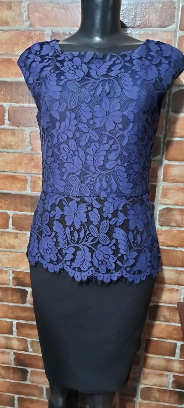 Vestido de renda, Preto Com Azul. T/M