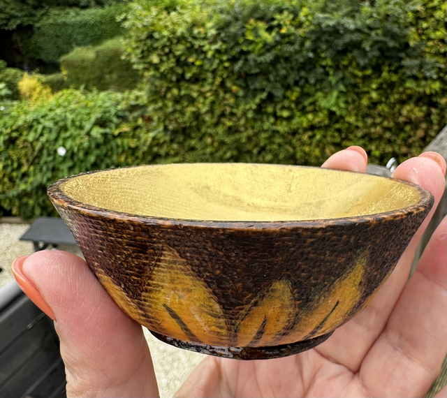 Artisan Pyrography Bowl with Sunflower Motif