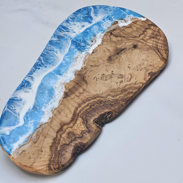Handmade Olive Wood Charcuterie board with seascape design  (1)