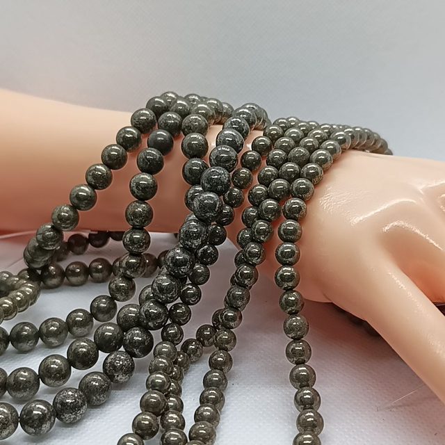 Pyrite Perles Rondes Polies - Fil Complet