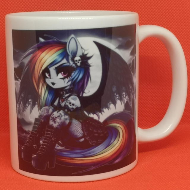 Custom Designed &amp; Printed Unofficial Gothic Rainbow Dash Picture Mug. 