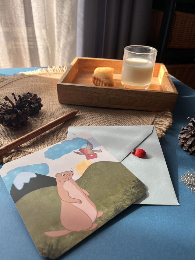 Carte de vœux "Marmotte à la montagne"