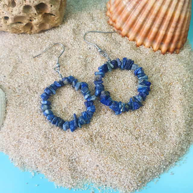 Boucles d'Oreilles AZURA en acier inoxydable argenté et chip's de pierres naturelles