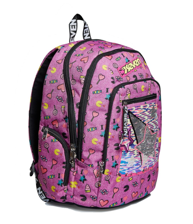 Zaino Scuola Seven Advanced Starry Rainbow Rosa Paillettes Reversibili