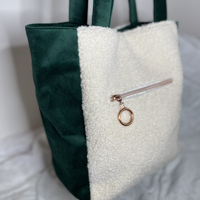 Sac cas sherpa écru/velours vert