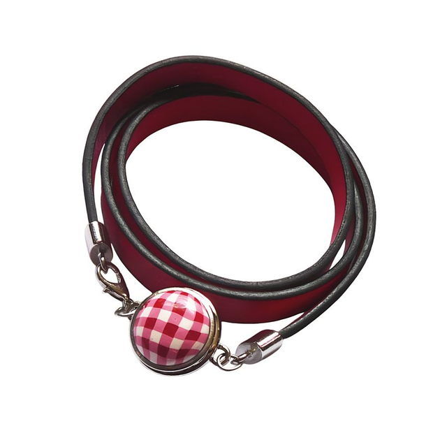 Bracelet homme femme simili cuir rouge vichy rouge