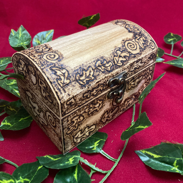 Heavily Decorated Hand-pyrographed Tarot Box 