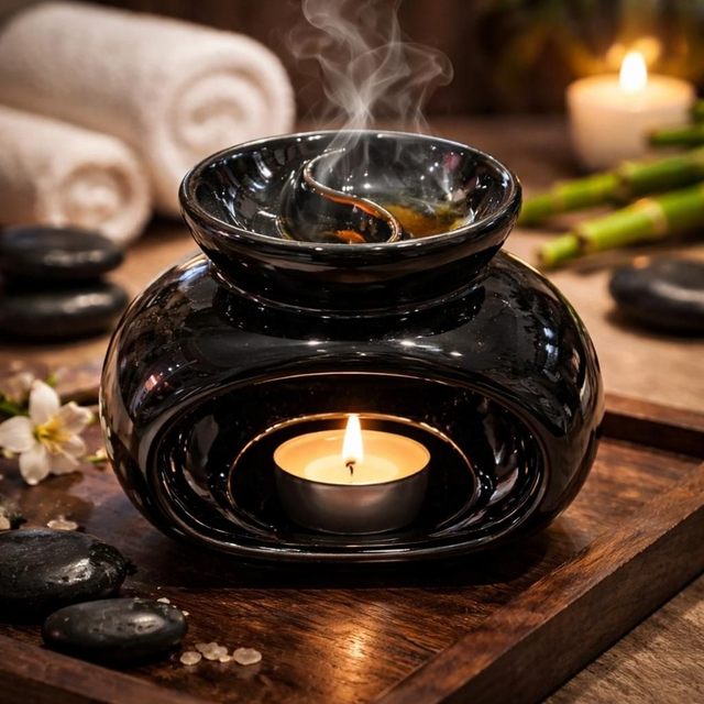 "Noir ovale" - Brûleur huile &amp; Fondant - Céramique