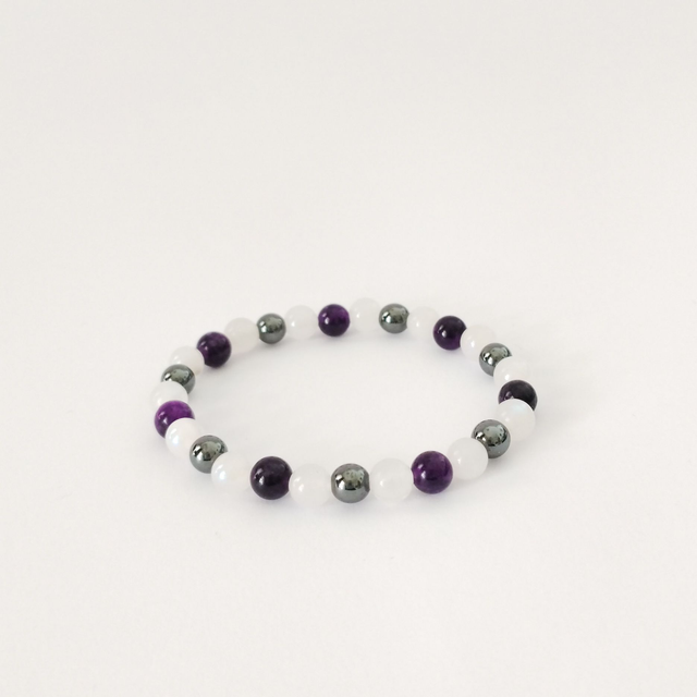 Pulsera Armonia Interior - Amatista, Piedra de Luna y Hematita