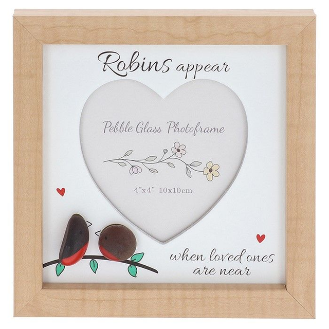 Robins Appear Pebble Glass Photo Frame – 4x4 Memorial Keepsake