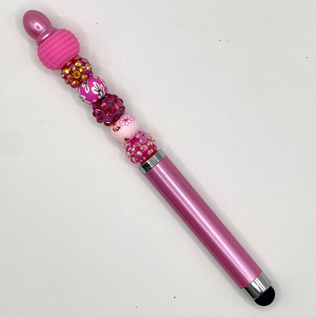 S58 - Stylo à perles ton fuschia