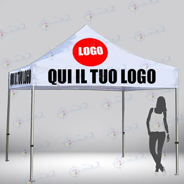 Gazebo pronto in otto giorni: con telo impermeabile personalizzato stampa quadricromia sui quattro lati (prezzo con IVA)