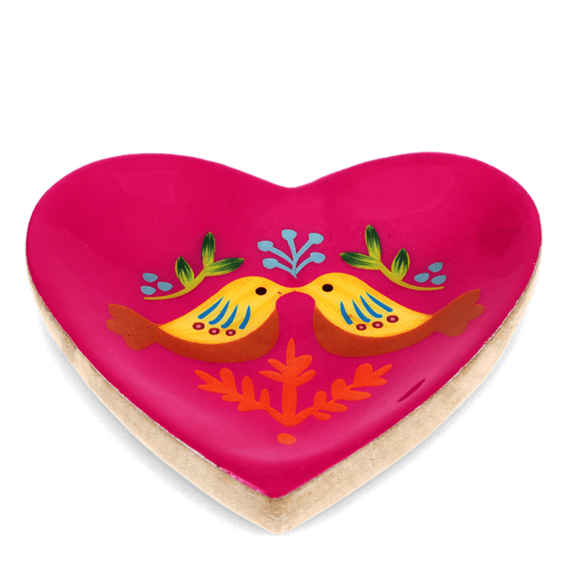 Wooden Heart Trinket Dish - Birds