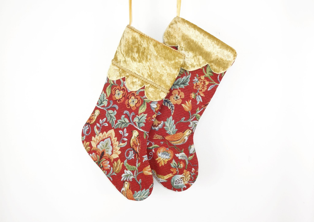 Gorgeous Bird &amp; Flower Velvet &amp; Tapestry Christmas Stockings
