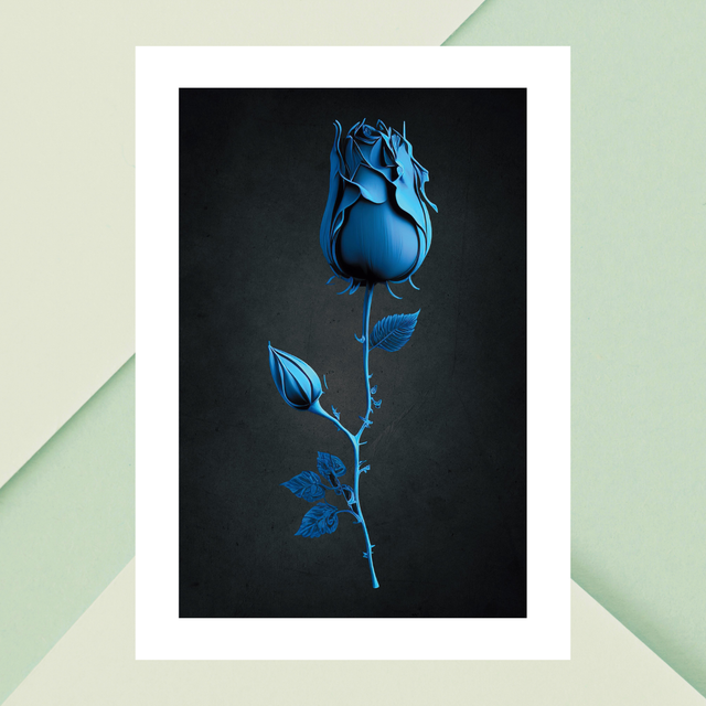  Rose Bleue sur Fond Gris Ombragé / Blue Rose on Shady Gray Background: Décoration Murale Élégance en Contraste