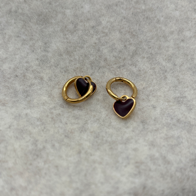 Hoops Ohrringe Mini-Herz aubergine  - Bazou 