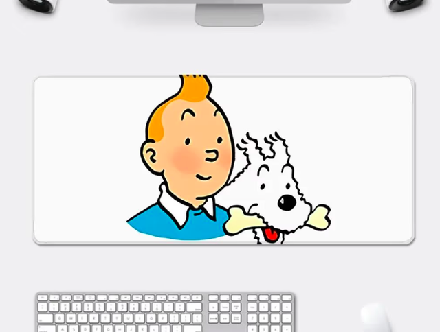 Kuifje / Tintin muismatten voor de echte fans (60x30cm) kleur wit