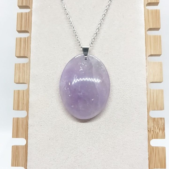 Améthyste / Pendentif Ovale / Pierre Plate