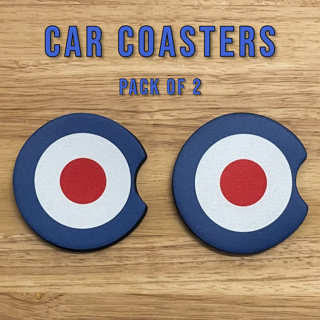 Car Coasters 2 pack, Various Designs in vibrant colours. 7cm in diameter, 2.75”