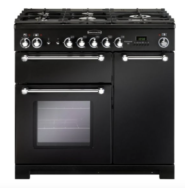 RANGEMASTER Kitchener KCH90DFFBL/C Dual Fuel Range Cooker - Black &amp; Chrome