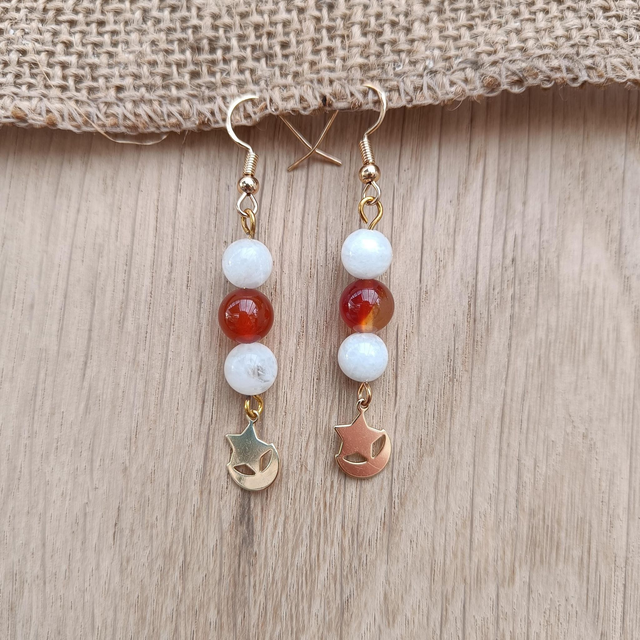 Boucles d&#039;oreilles Pierre de lune et Cornaline