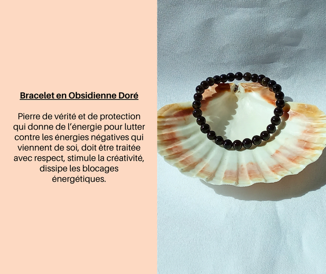 126- Bracelet en Obsidienne Doré
