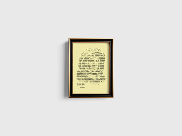 A4 Schreibmaschinen-Porträt Jurij Gagarin mit Zitat in Schwarz auf Elfenbein