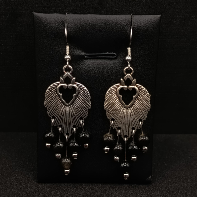 Boucles Obsidienne Dorée &amp; Acier Inoxydable – Style Plume Bohème