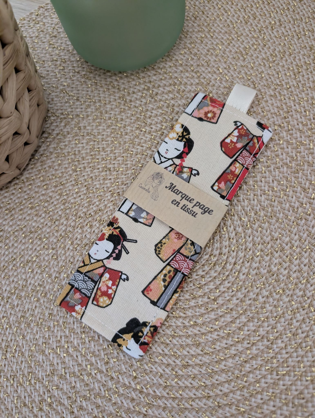 Marque page en tissu modèle japonaises beige